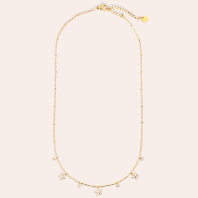 Flower And Diamond Dots Edelstahl Halskette