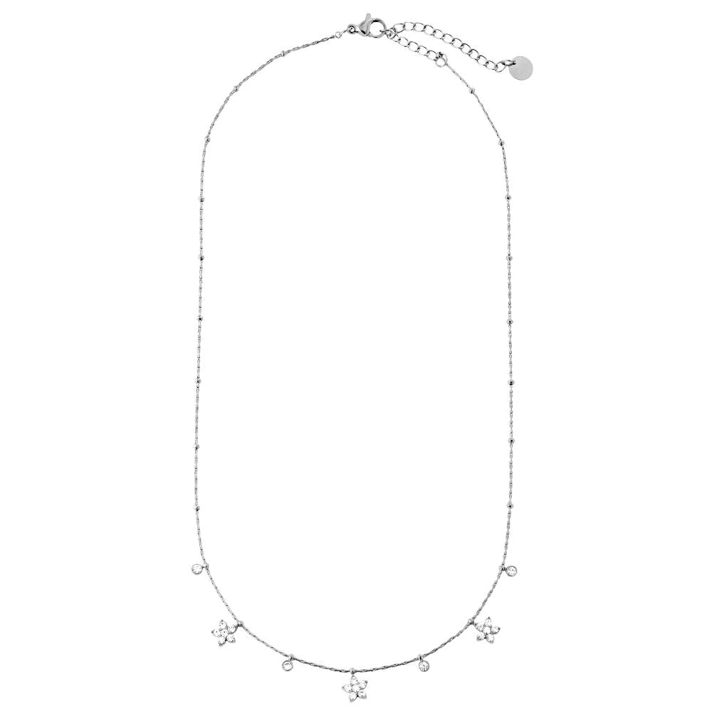 Flower And Diamond Dots Edelstahl Halskette