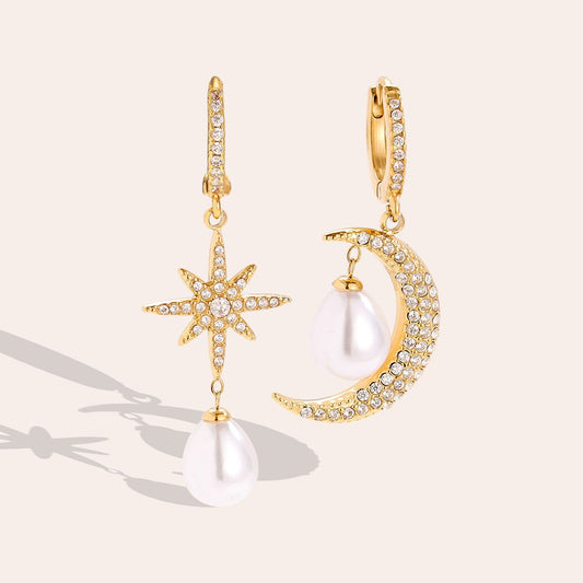 Sparkling Diamond Moon And Star With Pearl