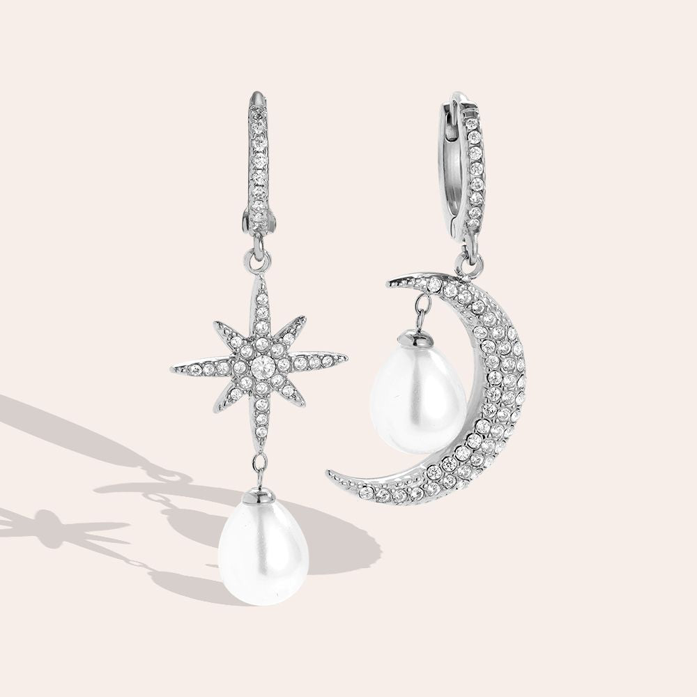 Sparkling Diamond Moon And Star With Pearl