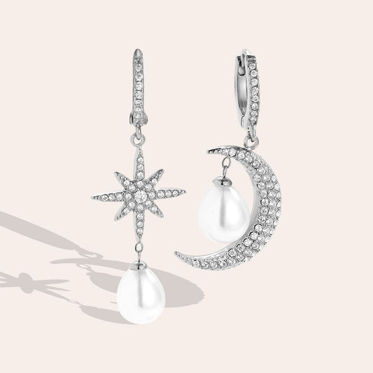 Sparkling Diamond Moon And Star With Pearl