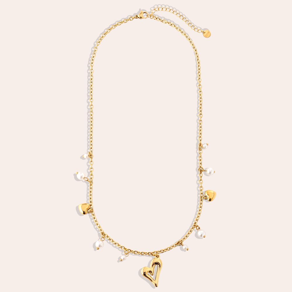 Heart Pearl Edelstahl Halskette